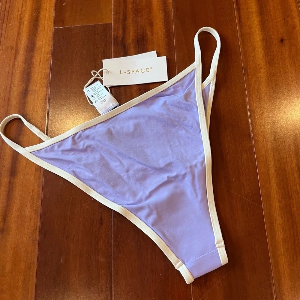 New NWT L*Space Lilac Purple Bikini Bottom Tommy Bitsy String Contrast Swim Sz L
